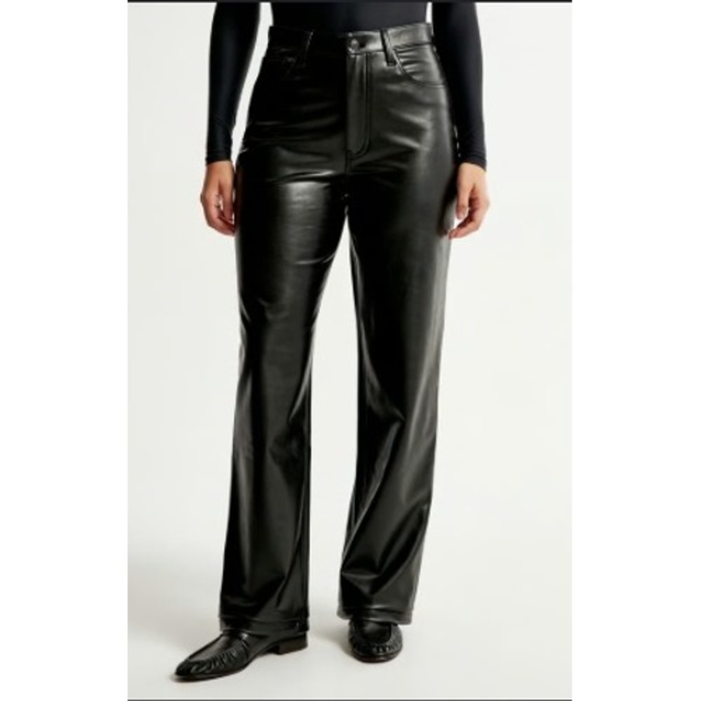 Abercrombie Fitch Vegan Leather Straight‎ High Rise Pants Black Size 30 10